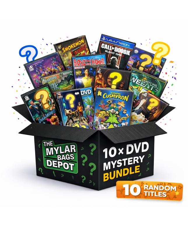 10 Pack 3.5g Mylar Bags with DVD Cases Mystery Retail Packaging Pouches - Assorted Designs