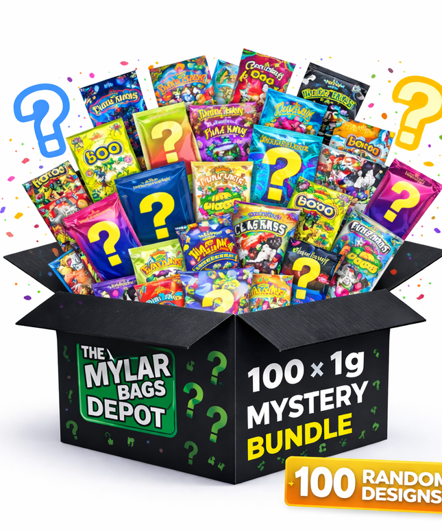 100 Pack 1g Mini (3"x3.5") 1g Mylar Bags Mystery Retail Packaging Pouches - Assorted Designs