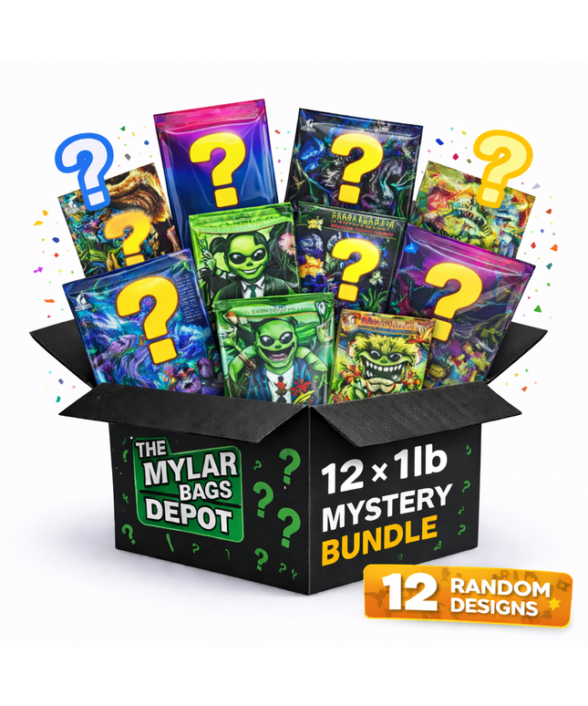 12 Pack 1lb Pound X-Large (12"x15") Mylar Bags Mystery Retail Packaging Pouches - Assorted Designs
