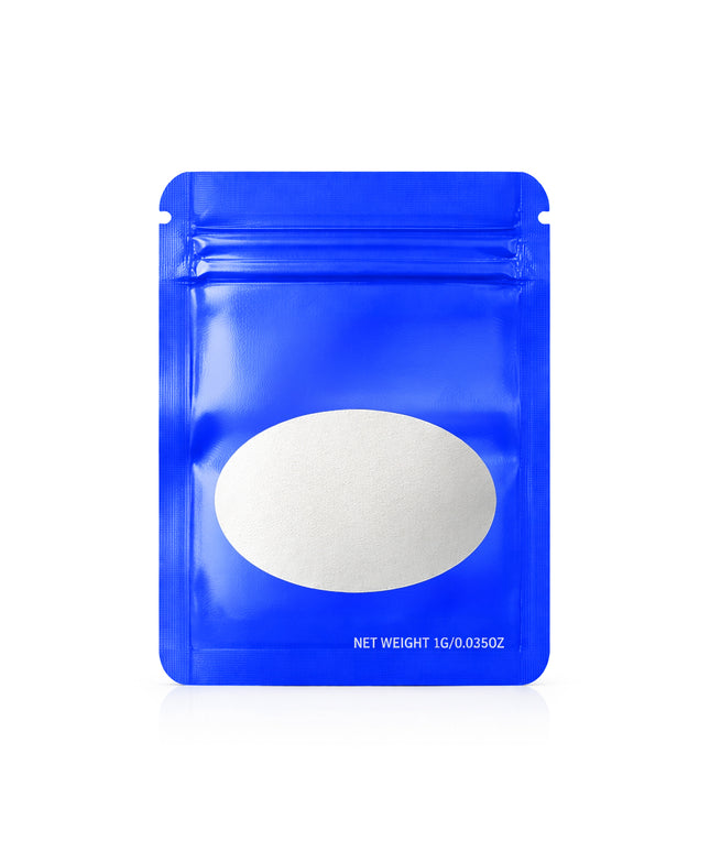 100 Pack – 1g Solid Color Mylar Bags with Oval Window - Royal Blue