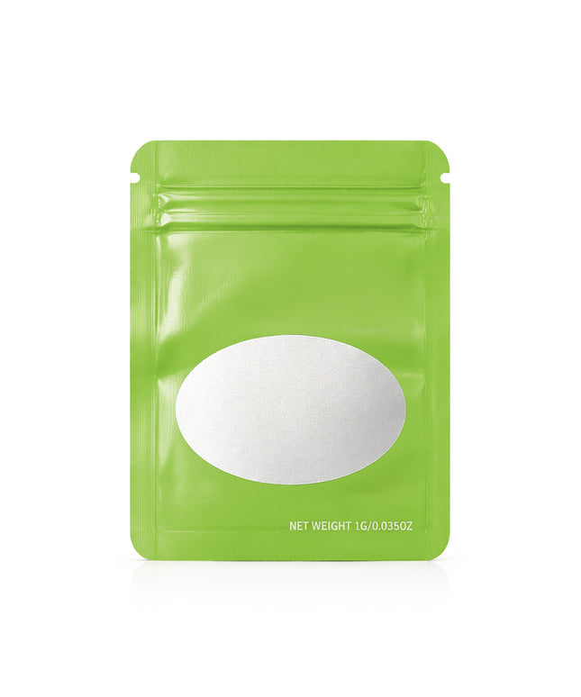 100 Pack – 1g Solid Color Mylar Bags with Oval Window - Green