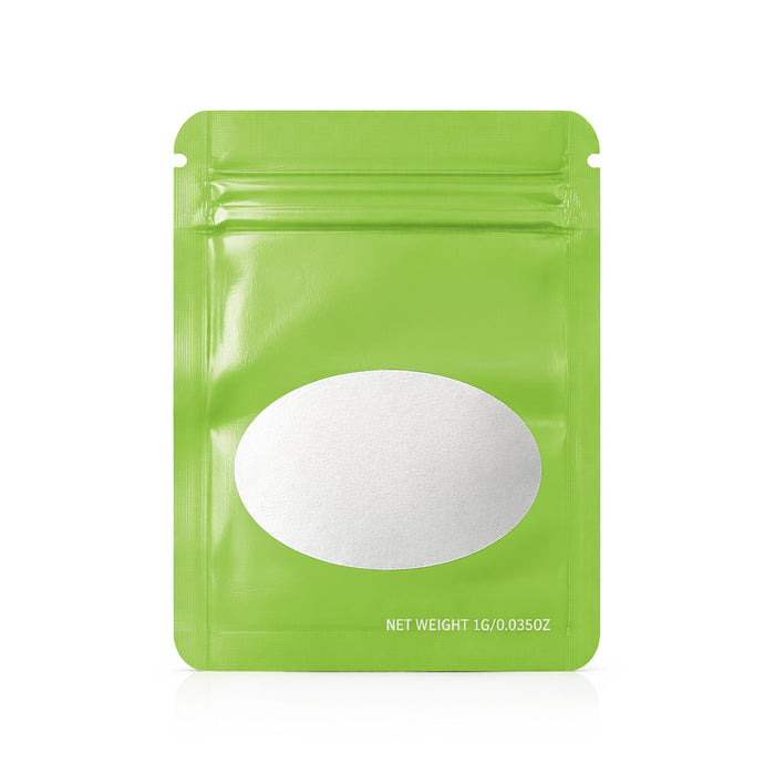 100 Pack – 1g Solid Color Mylar Bags with Oval Window - Green