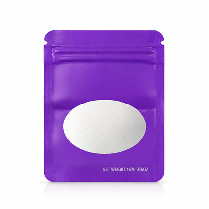 100 Pack – 1g Solid Color Mylar Bags with Oval Window - Purple