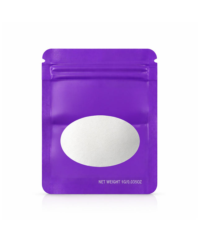 100 Pack – 1g Solid Color Mylar Bags with Oval Window - Purple