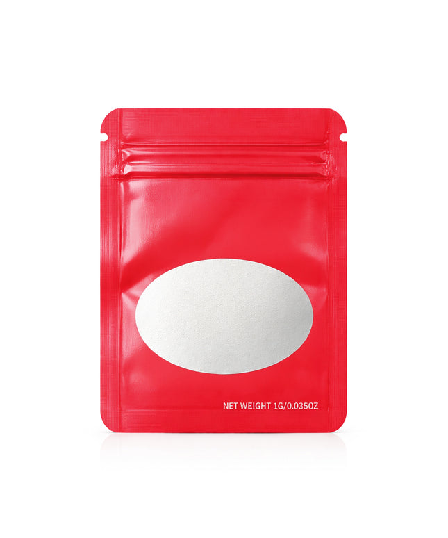 100 Pack – 1g Solid Color Mylar Bags with Oval Window - Red