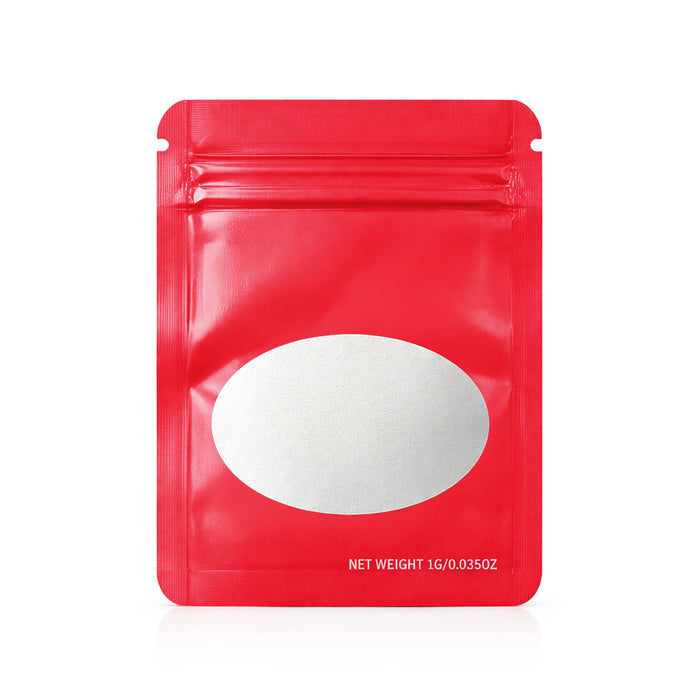 100 Pack – 1g Solid Color Mylar Bags with Oval Window - Red