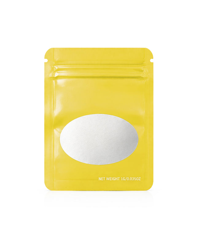 100 Pack – 1g Solid Color Mylar Bags with Oval Window - Gold