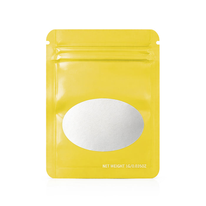 100 Pack – 1g Solid Color Mylar Bags with Oval Window - Gold