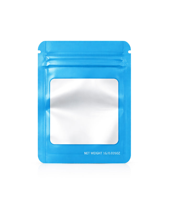 100 Pack – 1g Solid Color Mylar Bags with Square Window - Light Blue