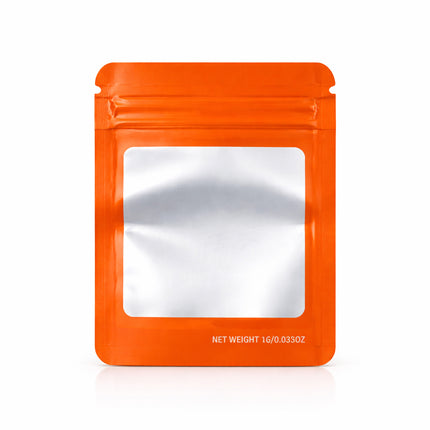 100 Pack – 1g Solid Color Mylar Bags with Square Window - Orange
