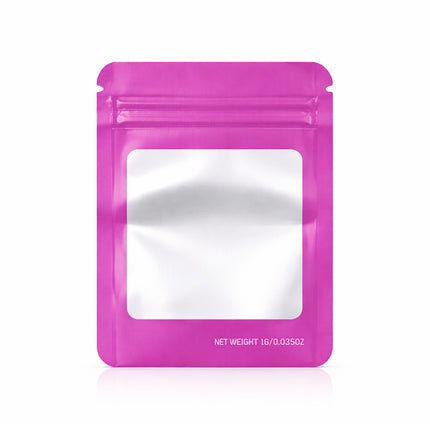 100 Pack – 1g Solid Color Mylar Bags with Square Window - Pink