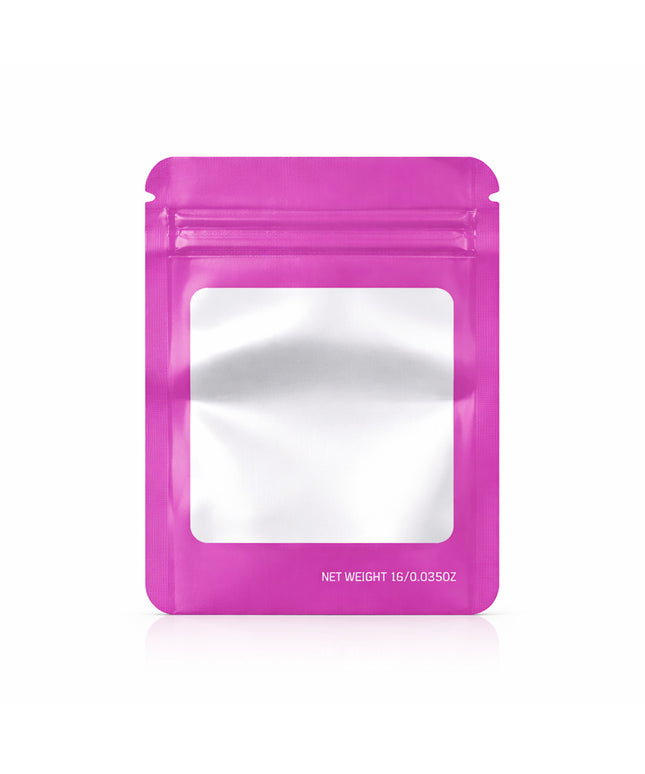 100 Pack – 1g Solid Color Mylar Bags with Square Window - Pink