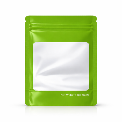 25 Pack – 1lb Solid Color Mylar Bags with Square Window - Green