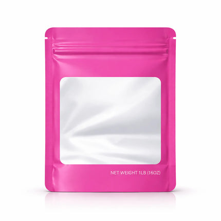 25 Pack – 1lb Solid Color Mylar Bags with Square Window - Pink