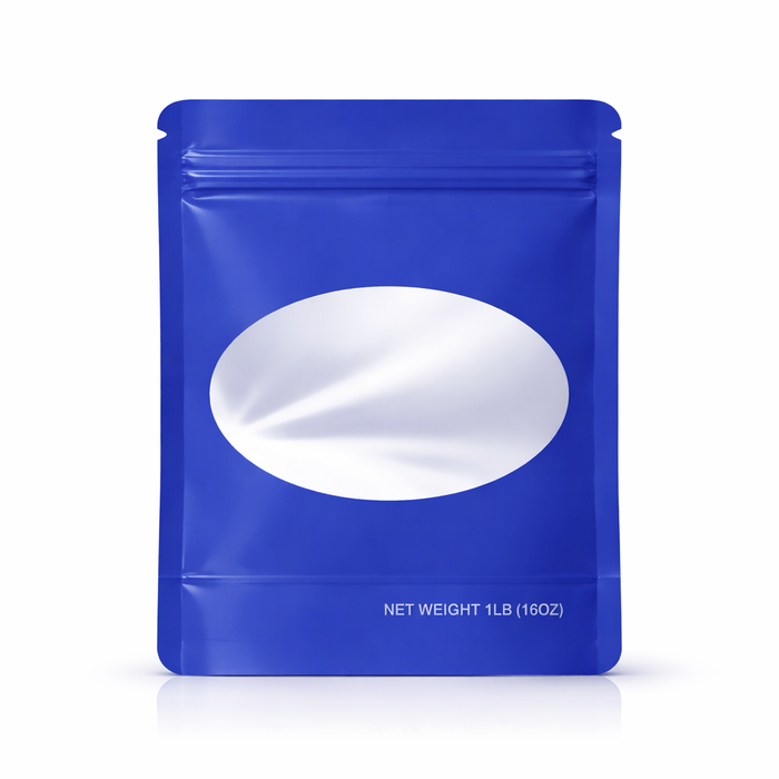 25 Pack – 1lb Solid Color Mylar Bags with Oval Window - Blue