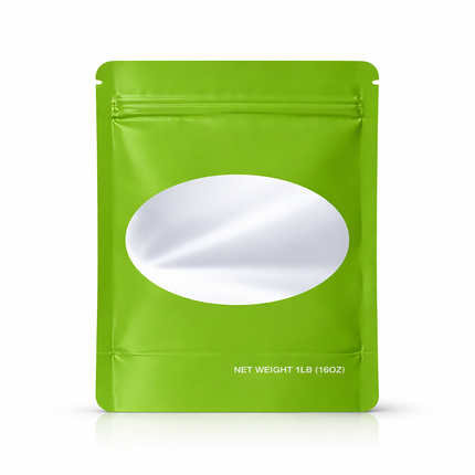25 Pack – 1lb Solid Color Mylar Bags with Oval Window - Green