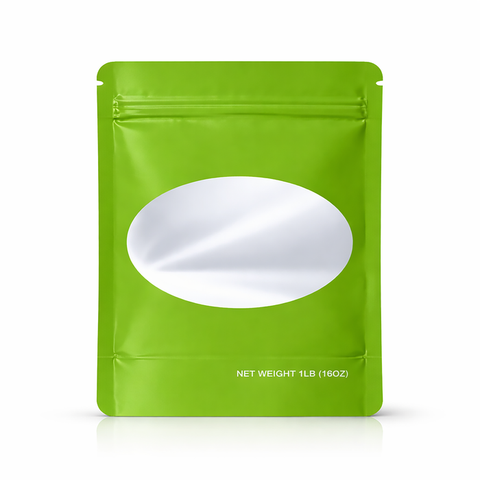 25 Pack – 1lb Solid Color Mylar Bags with Oval Window - Green