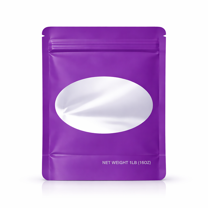 25 Pack – 1lb Solid Color Mylar Bags with Oval Window - Purple