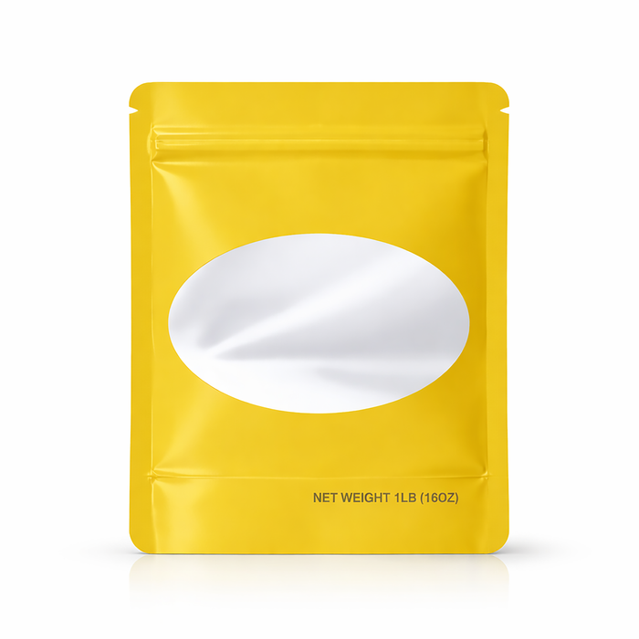 25 Pack – 1lb Solid Color Mylar Bags with Oval Window - Gold