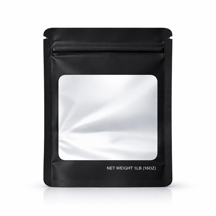25 Pack – 1lb Solid Color Mylar Bags with Square Window - Black