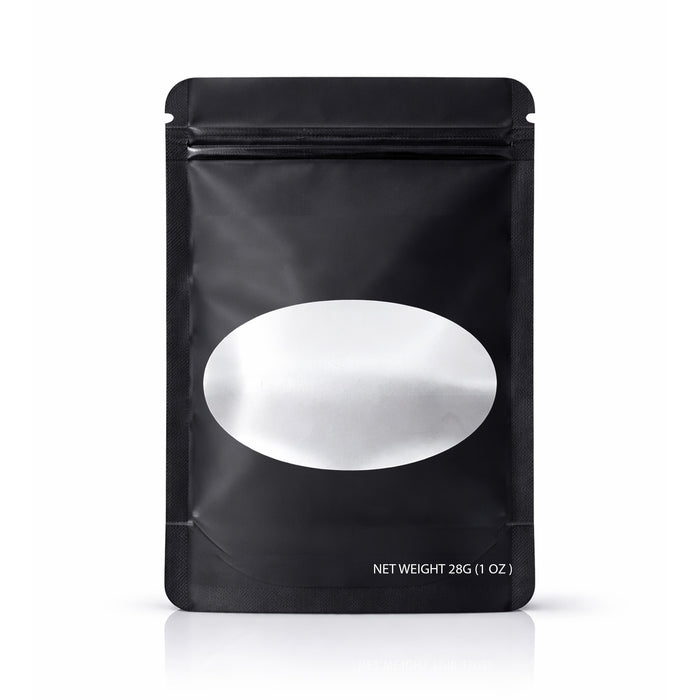 50 Pack – 28g Solid Color Mylar Bags with Oval Window - Black