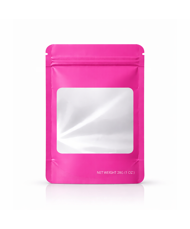 50 Pack – 28g Solid Color Mylar Bags with Square Window - Pink