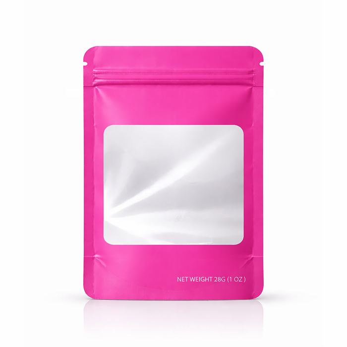 50 Pack – 28g Solid Color Mylar Bags with Square Window - Pink