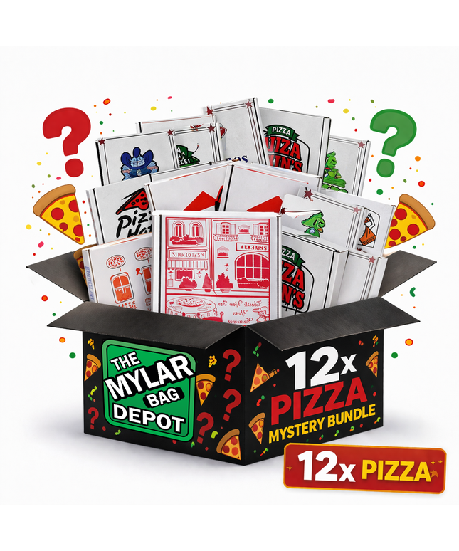 12 Pack Pizza Shaped Bags & Boxes Set Mystery Retail Packaging Pouches - Assorted Designs(Copy)