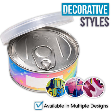 10 Pack 3.5g Pull-Top Tin Can Storage Containers - Exotic Designs