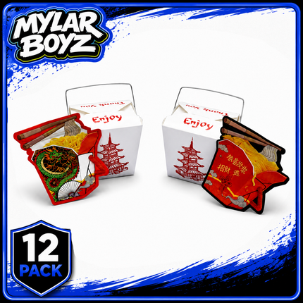 12 Pack Takeout Box with Noodle Storage Pouches – Choose Your Design