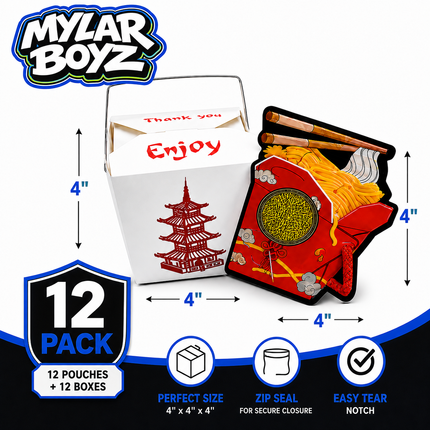 12 Pack Takeout Box with Noodle Storage Pouches – Choose Your Design