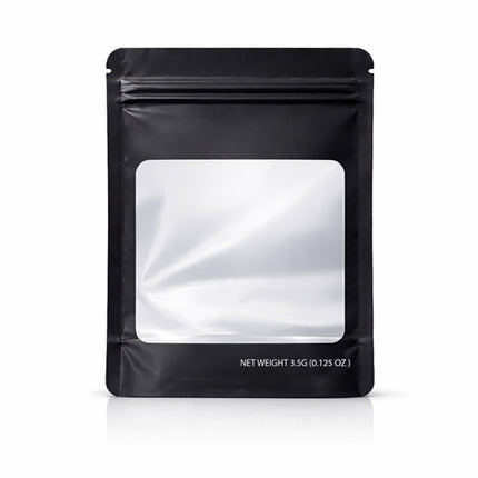 50 Pack – 3.5g Solid Color Mylar Bags with Square Window - Black