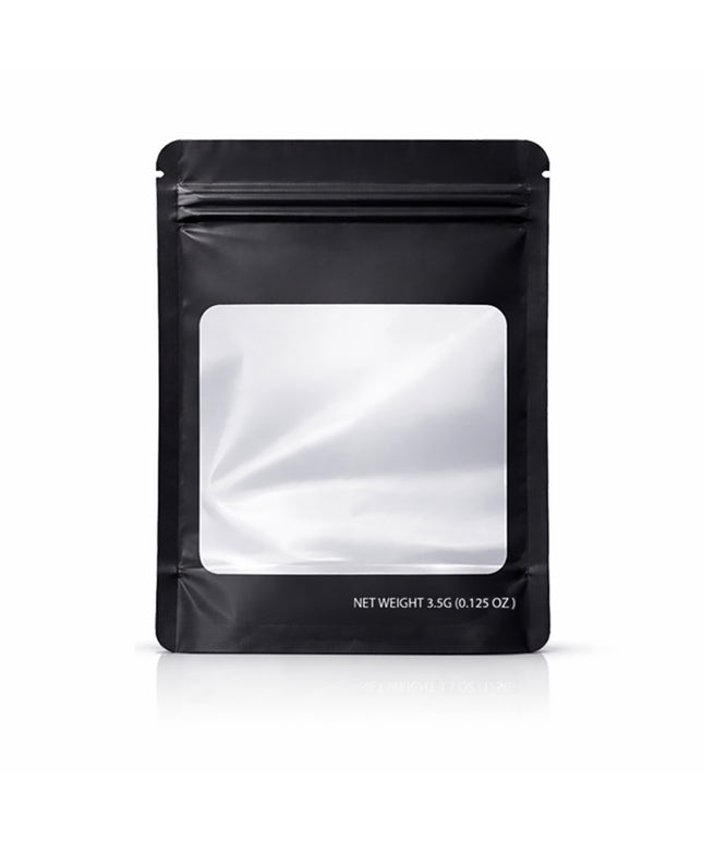 50 Pack – 3.5g Solid Color Mylar Bags with Square Window - Black