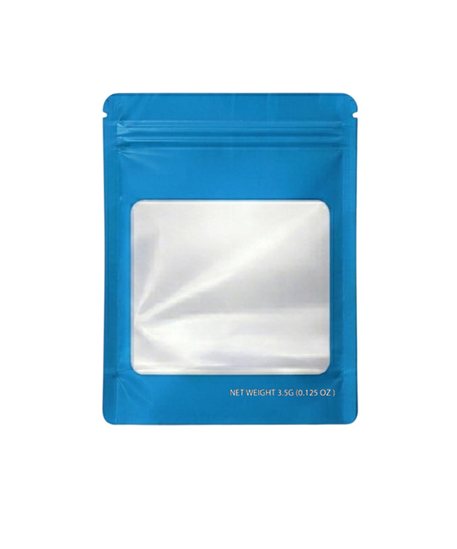 50 Pack – 3.5g Solid Color Mylar Bags with Square Window - Light Blue