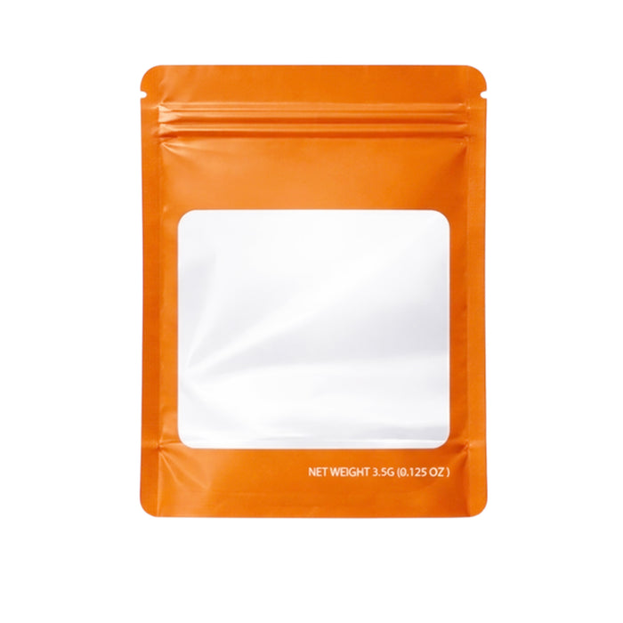 50 Pack – 3.5g Solid Color Mylar Bags with Square Window - Orange