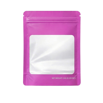 50 Pack – 3.5g Solid Color Mylar Bags with Square Window - Pink