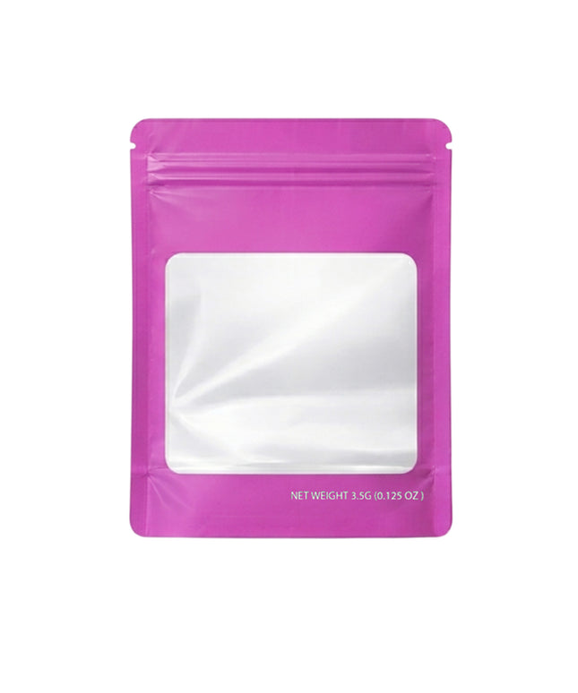 50 Pack – 3.5g Solid Color Mylar Bags with Square Window - Pink