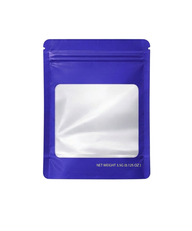 50 Pack – 3.5g Solid Color Mylar Bags with Square Window - Purple