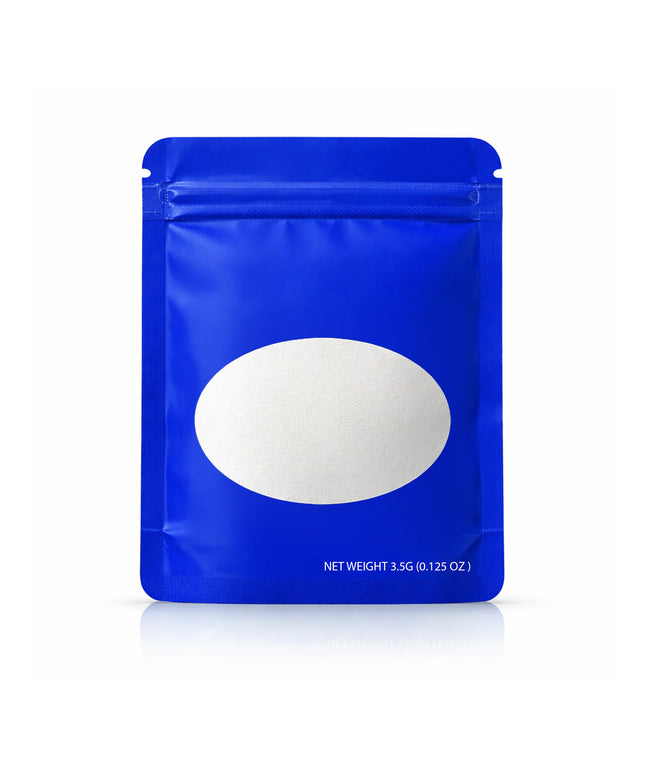 50 Pack – 3.5g Solid Color Mylar Bags with Oval Window - Blue