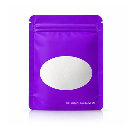 50 Pack – 3.5g Solid Color Mylar Bags with Oval Window - Purple