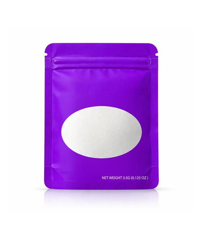 50 Pack – 3.5g Solid Color Mylar Bags with Oval Window - Purple