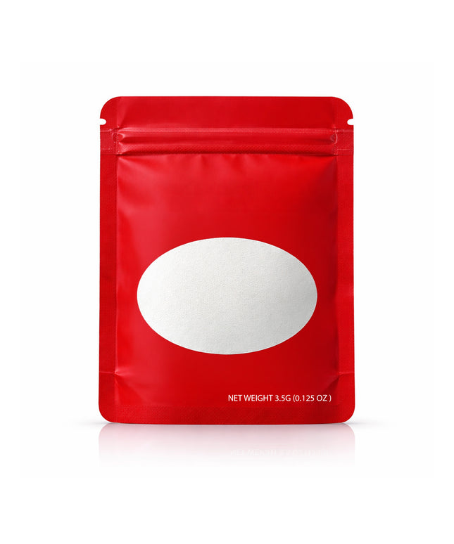 50 Pack – 3.5g Solid Color Mylar Bags with Oval Window - Red