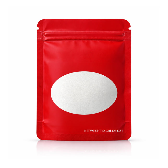 50 Pack – 3.5g Solid Color Mylar Bags with Oval Window - Red