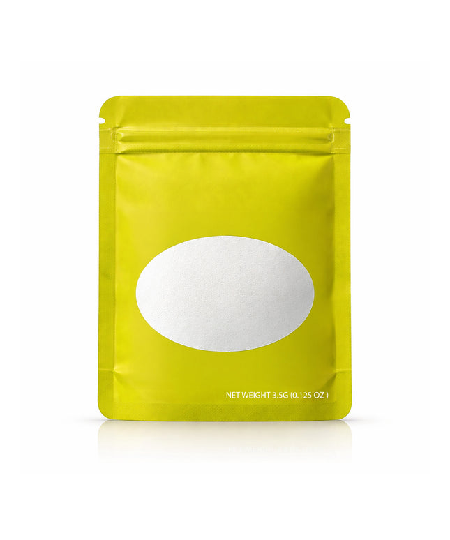 50 Pack – 3.5g Solid Color Mylar Bags with Oval Window - Gold