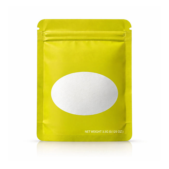 50 Pack – 3.5g Solid Color Mylar Bags with Oval Window - Gold