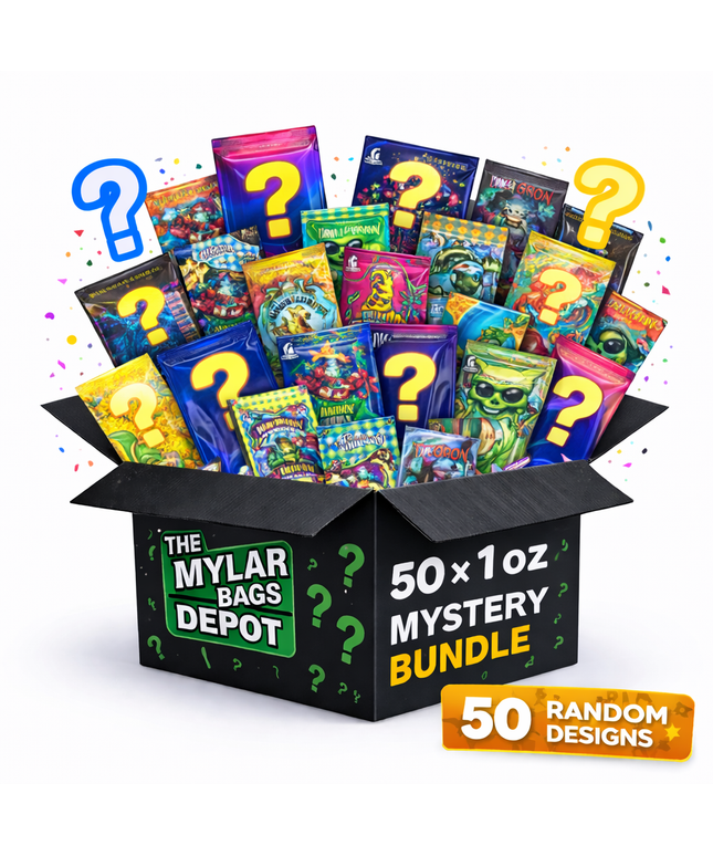 50 Pack 28g Large (6"x8") Mylar Bags Mystery Retail Packaging Pouches - Assorted Designs