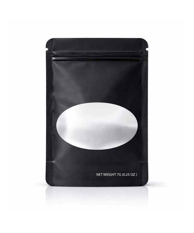 50 Pack – 7g Solid Color Mylar Bags with Oval Window - Black