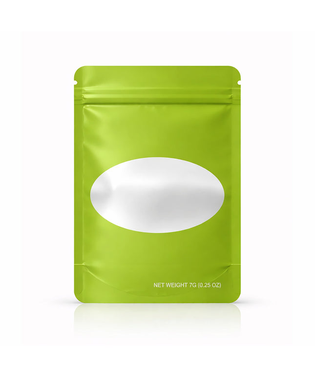 50 Pack – 7g Solid Color Mylar Bags with Oval Window - Green