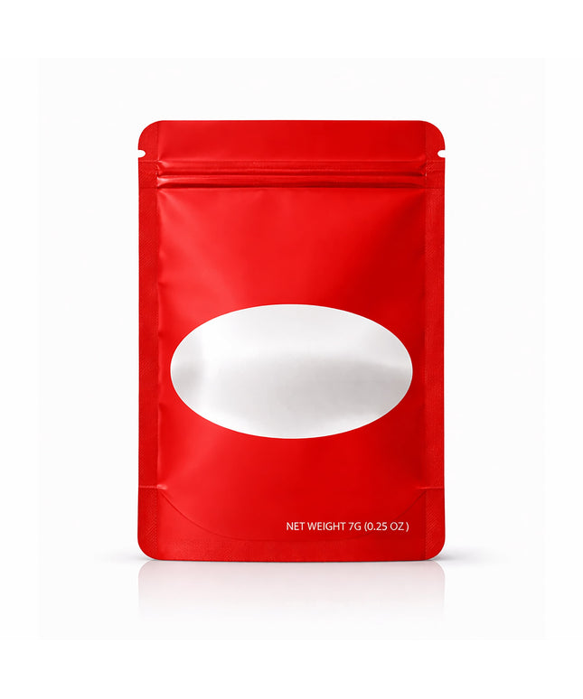 50 Pack – 7g Solid Color Mylar Bags with Oval Window - Red