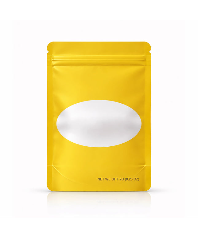 50 Pack – 7g Solid Color Mylar Bags with Oval Window - Gold